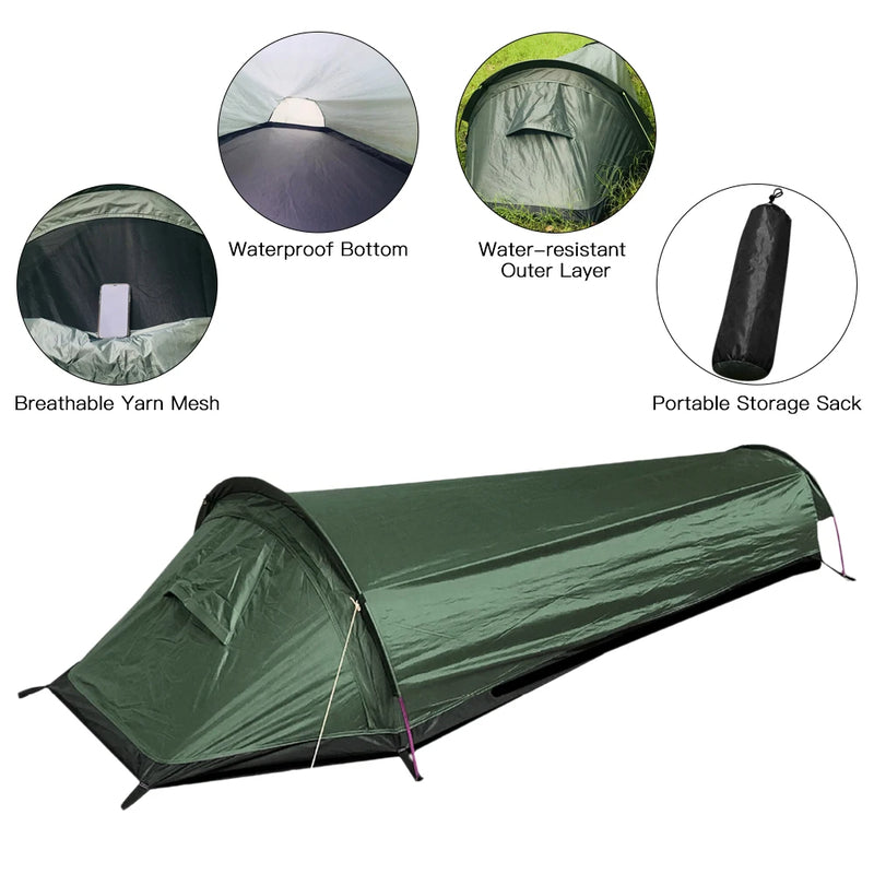 Camping Single Person Tent Ultralight Compact Outdoor Sleeping Bag Waterproof Backpack