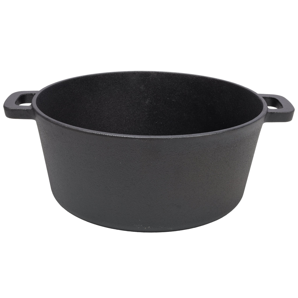 2 in 1 Pre-Seasoned Cast Iron Dutch Oven With Dual Handles, Outdoor Camping Deep Pot for Camping Fireplace Cooking BBQ Baking Campfire, 5 Quart.With 2pcs Silicone Handel Covers.
