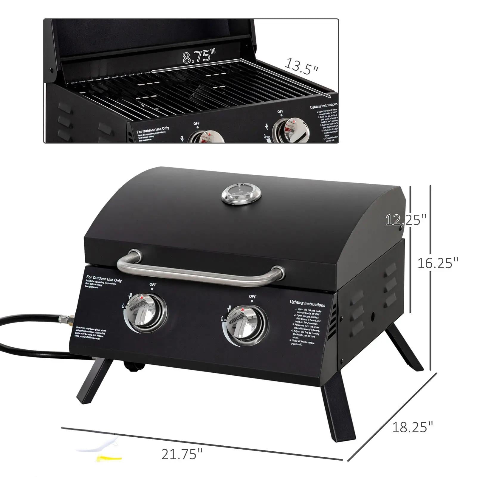 21.75" Portable Grill with 2 Burners Camping