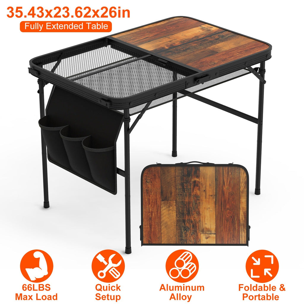 Foldable Camping Table Collapsible Aluminum Alloy Grill Stand Height Adjustable