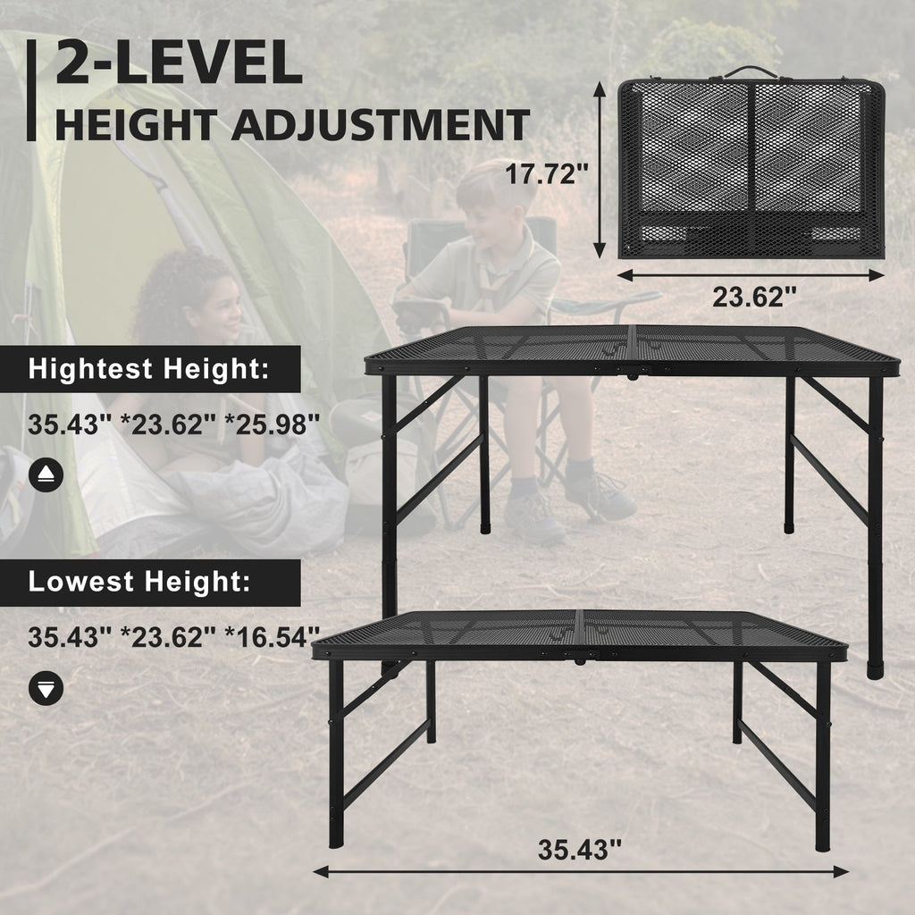 3FT Camping Table with Mesh Desktop, Lightweight & Portable Small Folding Grill Table