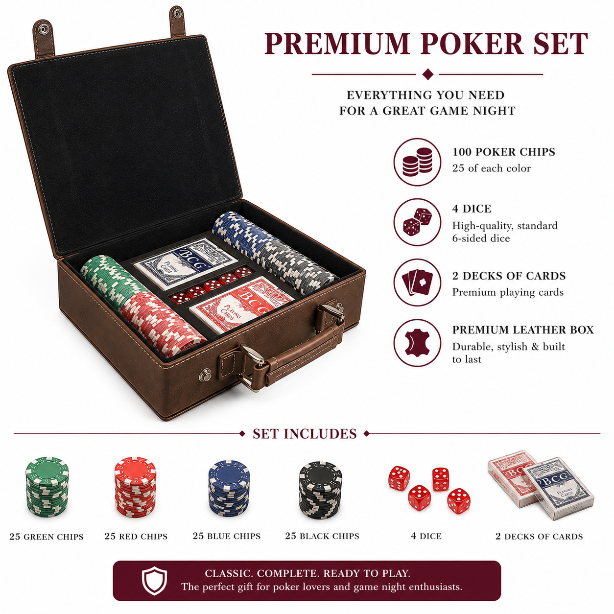 Texas Longhorn Color Printed 100 Chip Poker Set