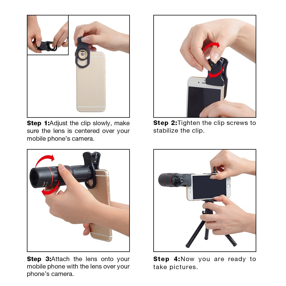 Zoom Mobile Phone Lens/ iPhone Samsung Smartphones clip Camera Lens w/tripod 18XTZJ
