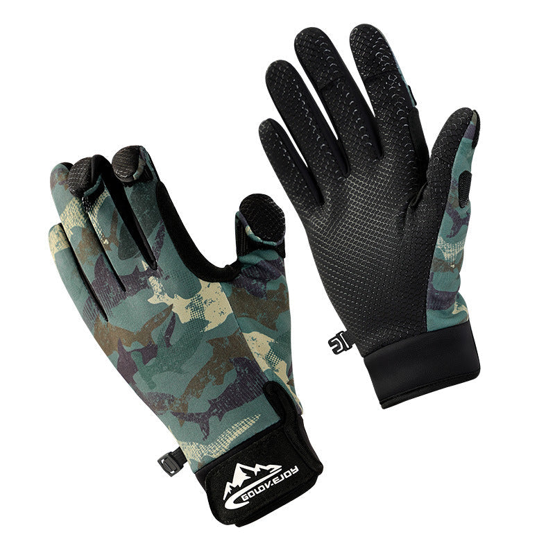 fishing gloves dew three-finger non-slip plus velvet warm windproof riding cold-proof fishing