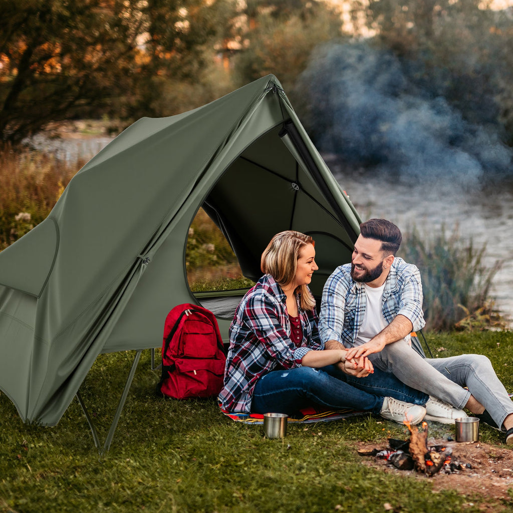 Foldable 2-Person Camping Cot Tent with Pop-up Tent and Portable Wheeled Bag-Green