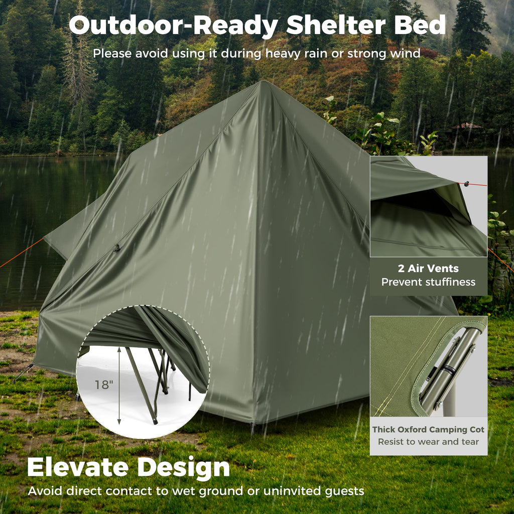 Foldable 2-Person Camping Cot Tent with Pop-up Tent and Portable Wheeled Bag-Green