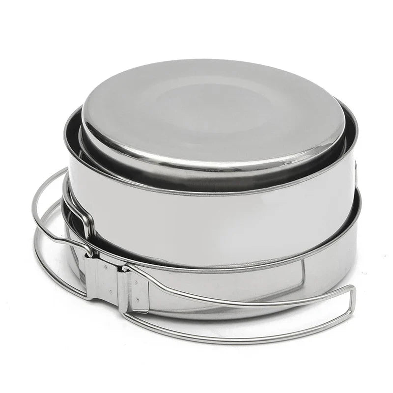 Stainless Steel Outdoor Camping Pot Pan Kit Camping Backpacking Hiking Cookware Set
