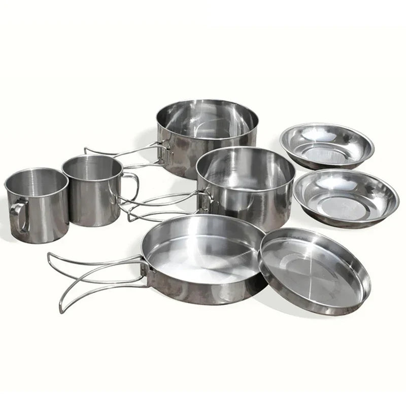 Stainless Steel Outdoor Camping Pot Pan Kit Camping Backpacking Hiking Cookware Set