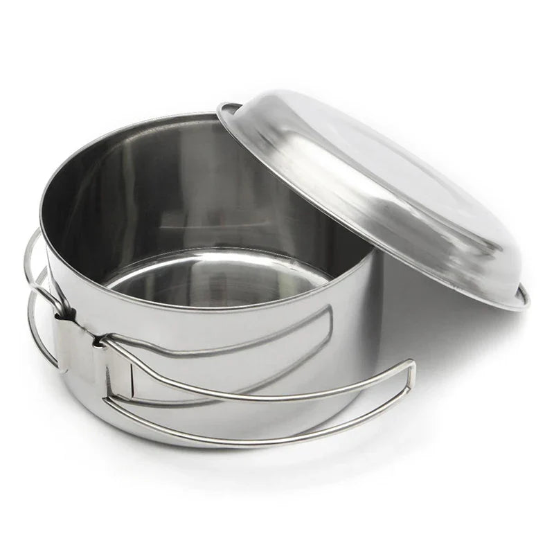 Stainless Steel Outdoor Camping Pot Pan Kit Camping Backpacking Hiking Cookware Set