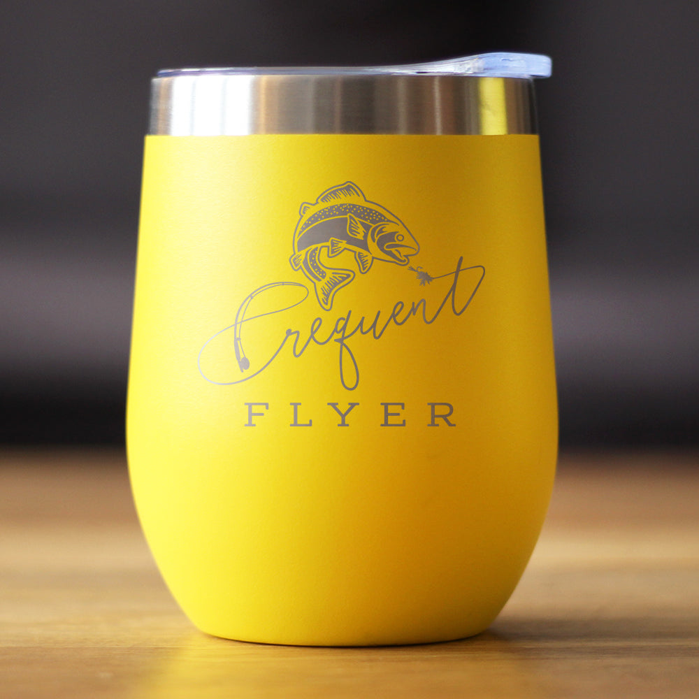 Frequent Flyer Insulated Wine Tumbler with Sliding Lid Fly Fishing Accessories and Gifts 12oz Stainless Steel Tumbler