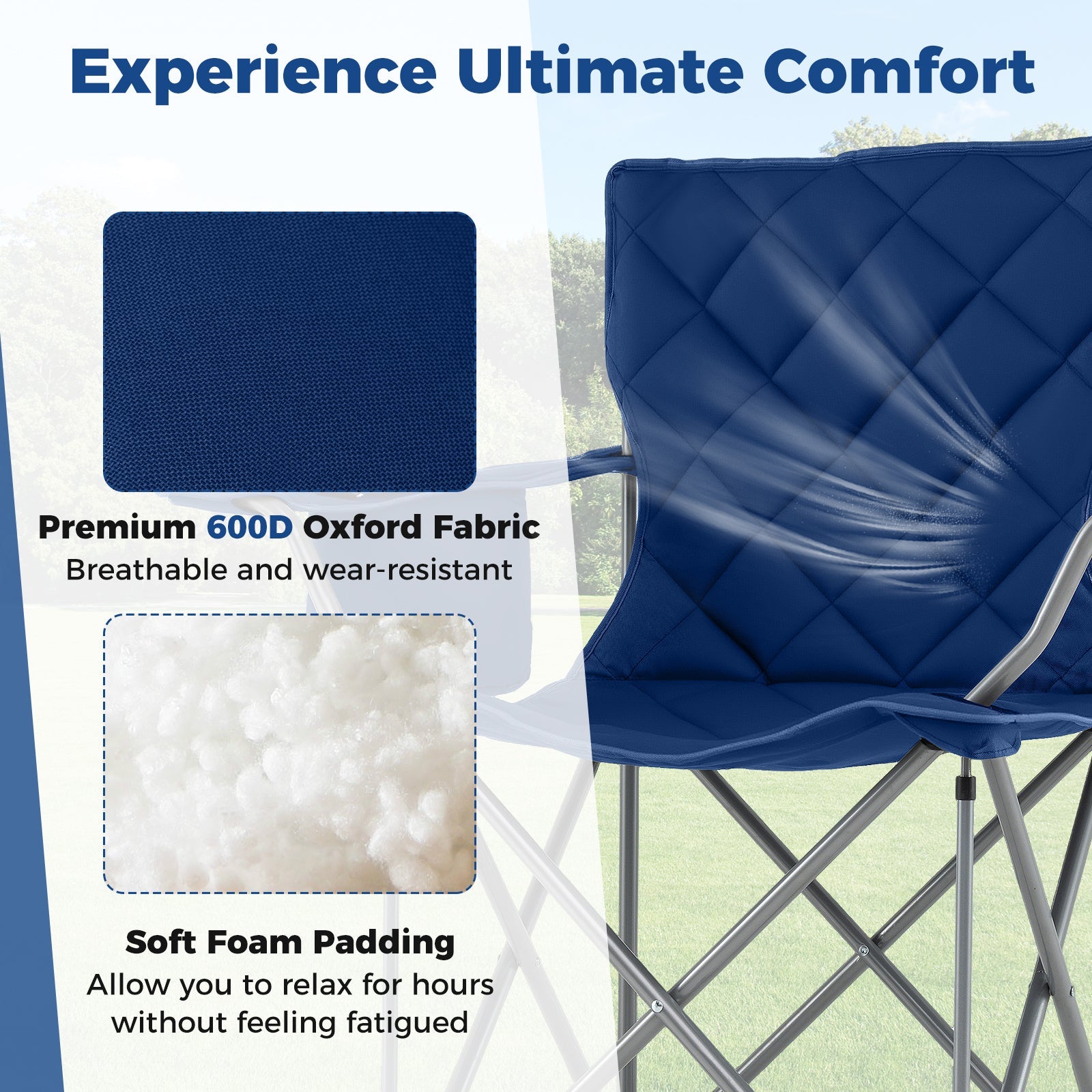 Oversized Camping Chairs Outdoor Folding Chair with Cooler Pouch and Cup Holder