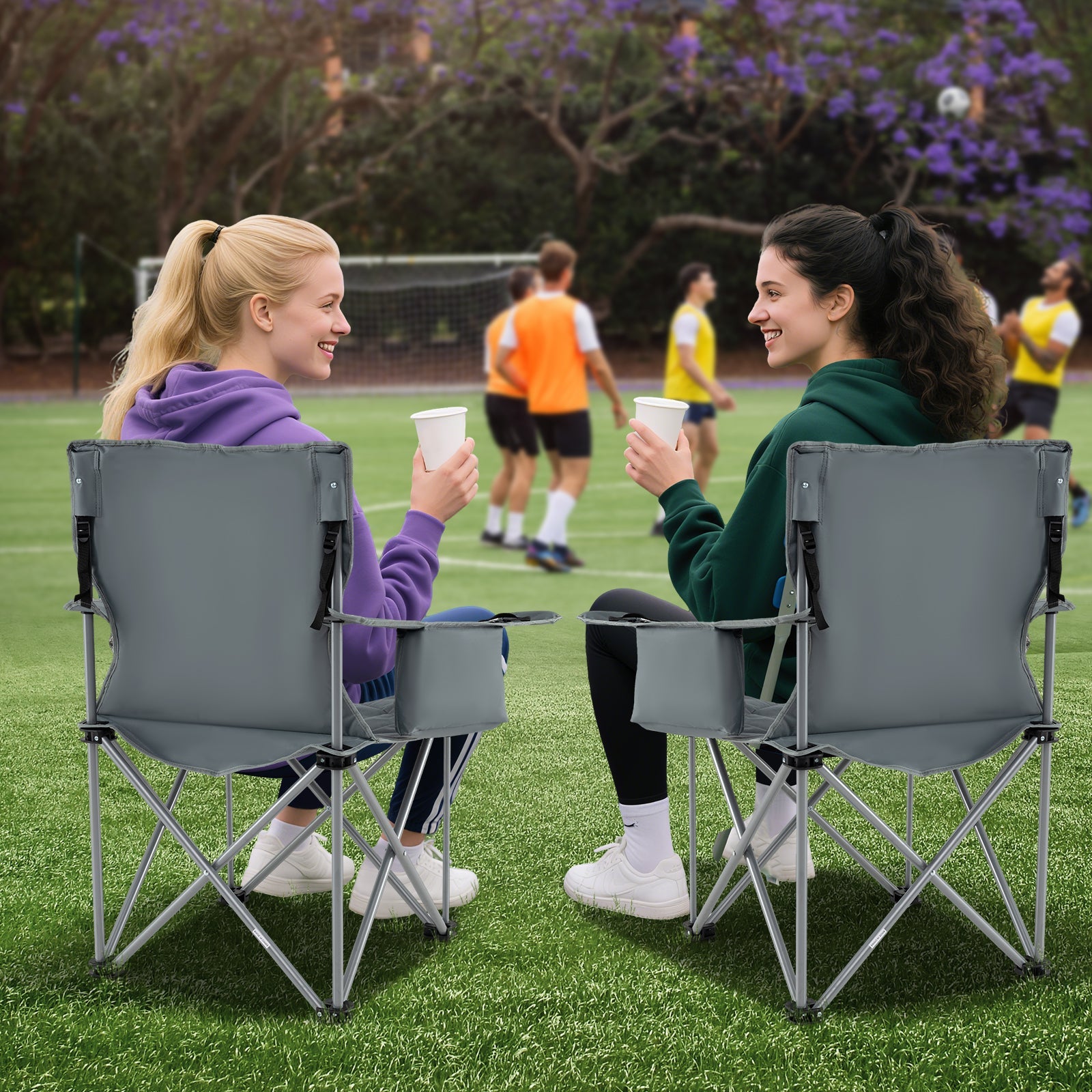 Oversized Camping Chairs Outdoor Folding Chair with Cooler Pouch and Cup Holder