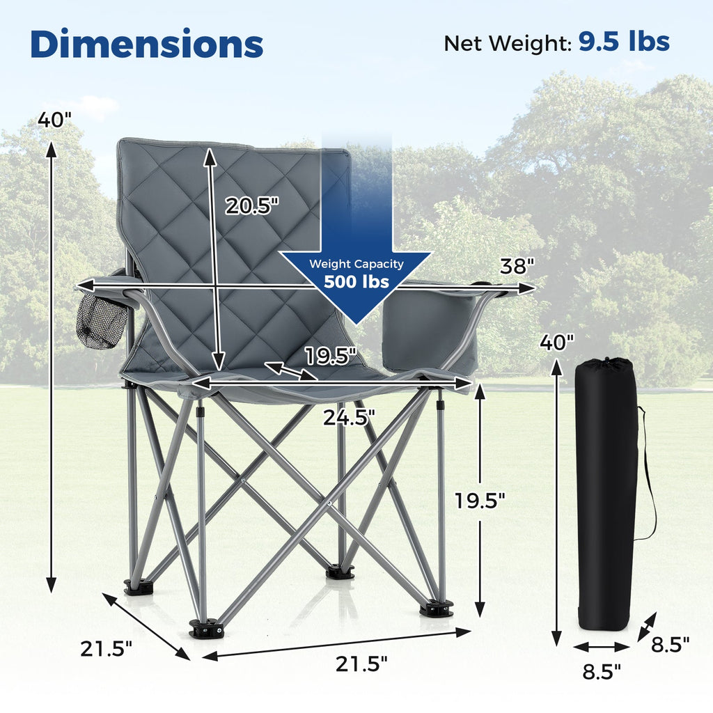 Oversized Camping Chairs Outdoor Folding Chair with Cooler Pouch and Cup Holder