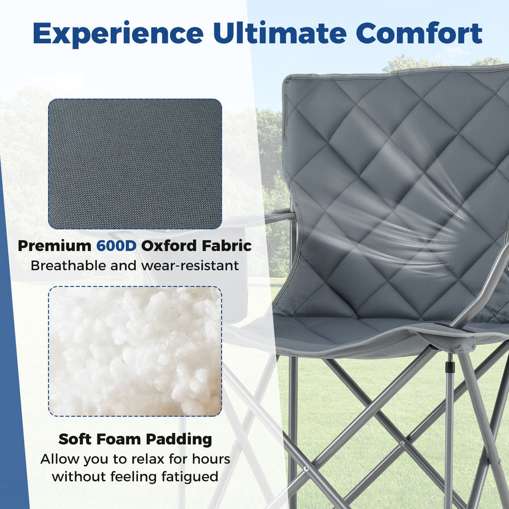 Oversized Camping Chairs Outdoor Folding Chair with Cooler Pouch and Cup Holder