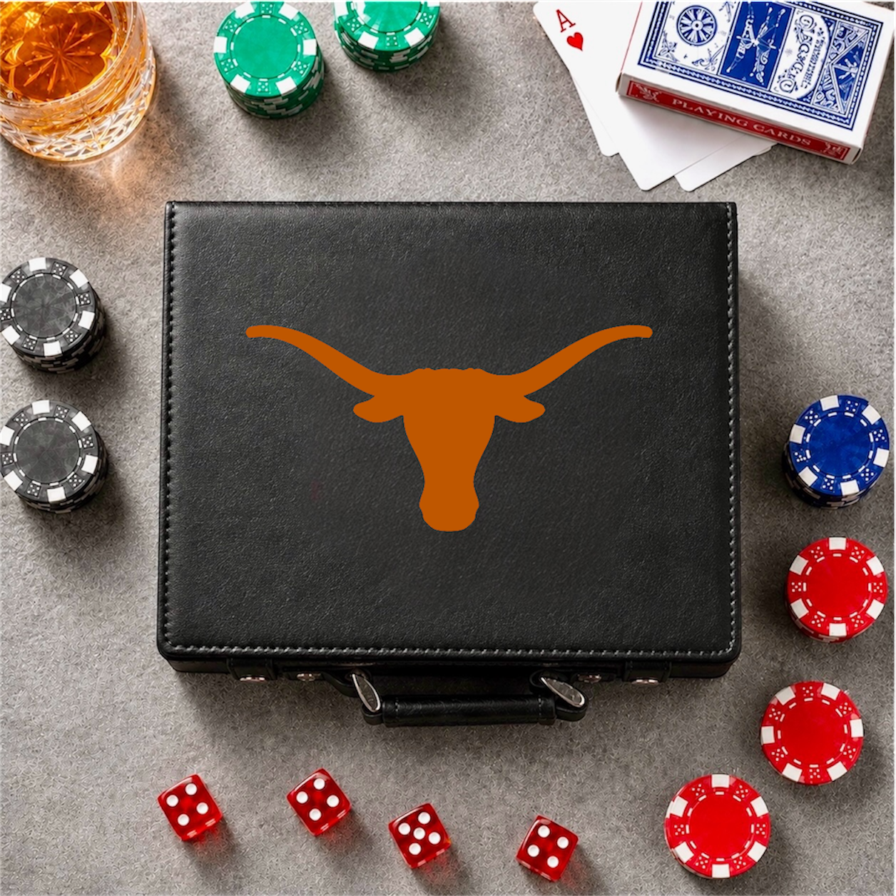 Texas Longhorn Color Printed 100 Chip Poker Set