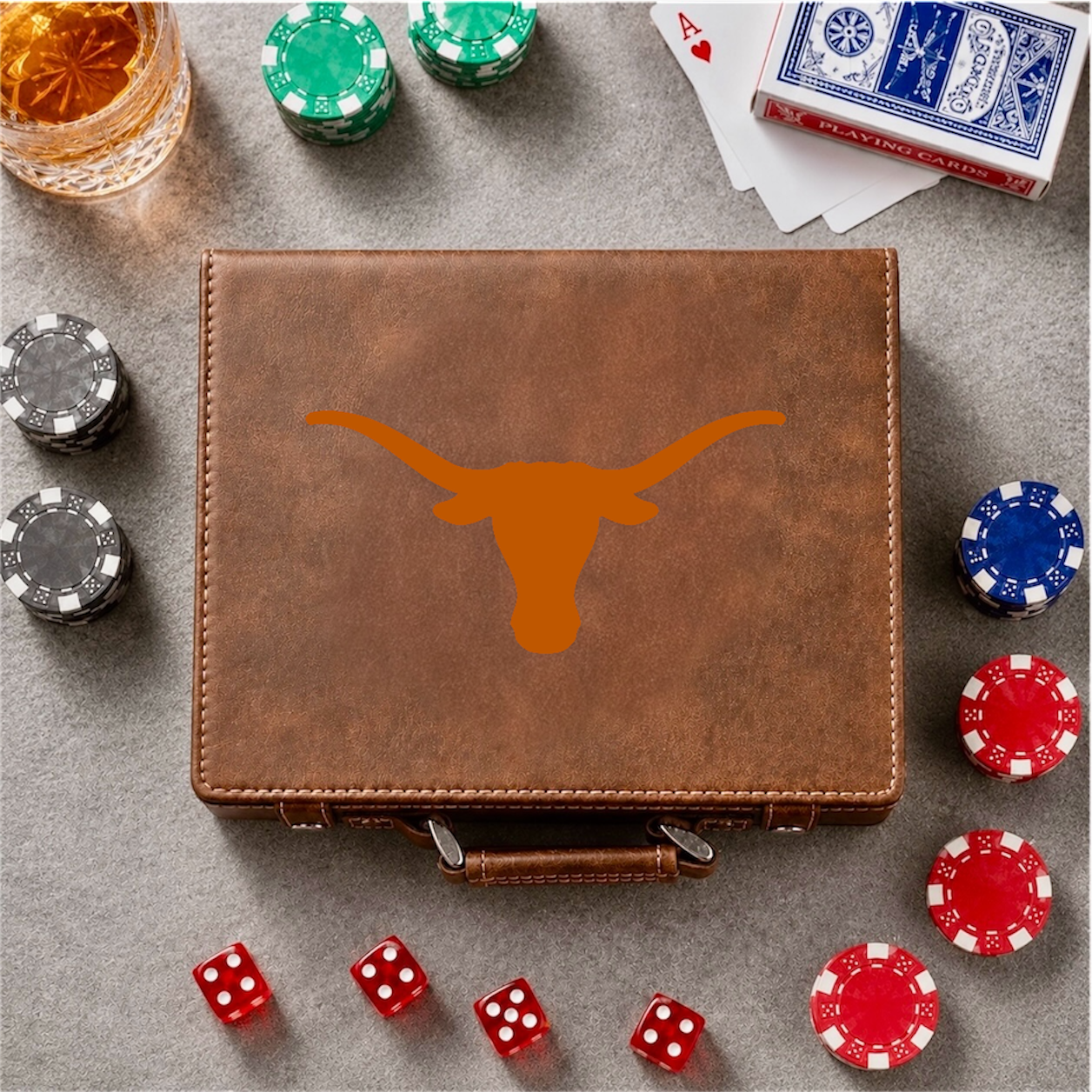 Texas Longhorn Color Printed 100 Chip Poker Set