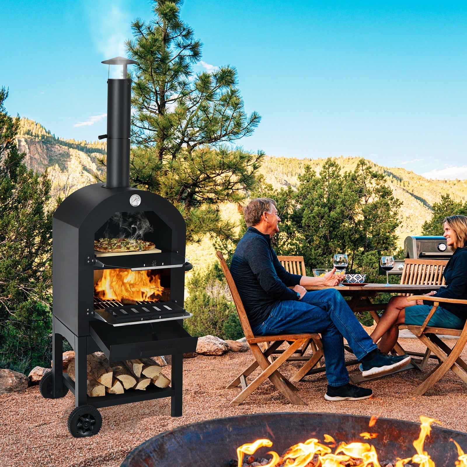 Portable Outdoor Pizza Oven with Stone & Waterproof Cover