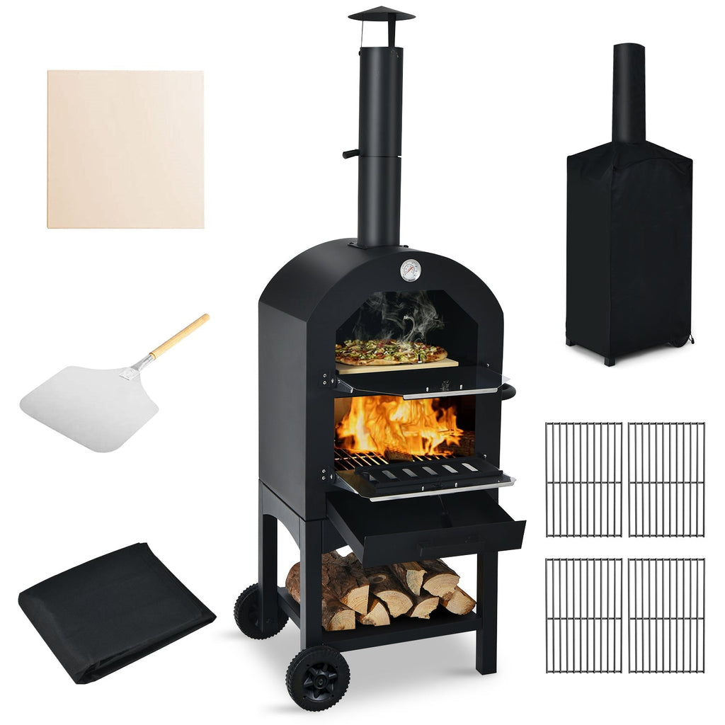 Portable Outdoor Pizza Oven with Stone & Waterproof Cover
