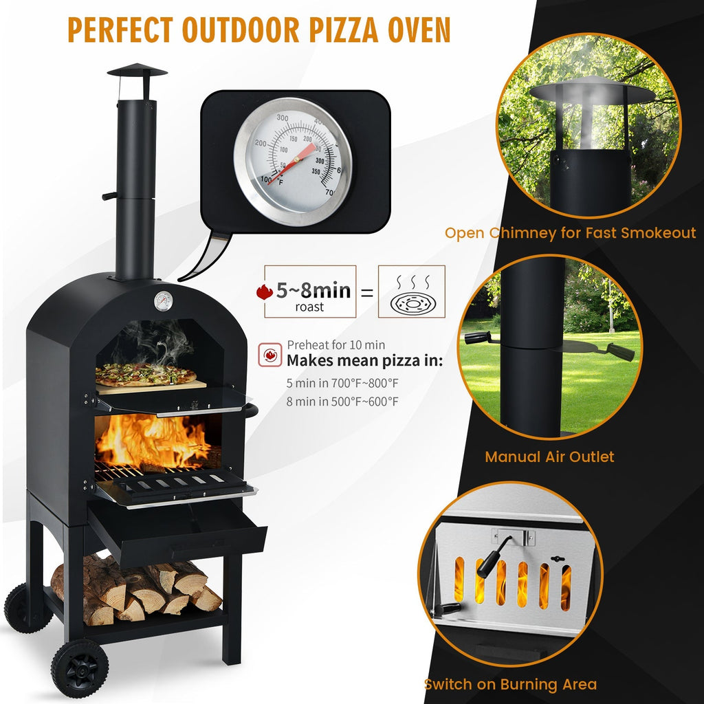 Portable Outdoor Pizza Oven with Stone & Waterproof Cover
