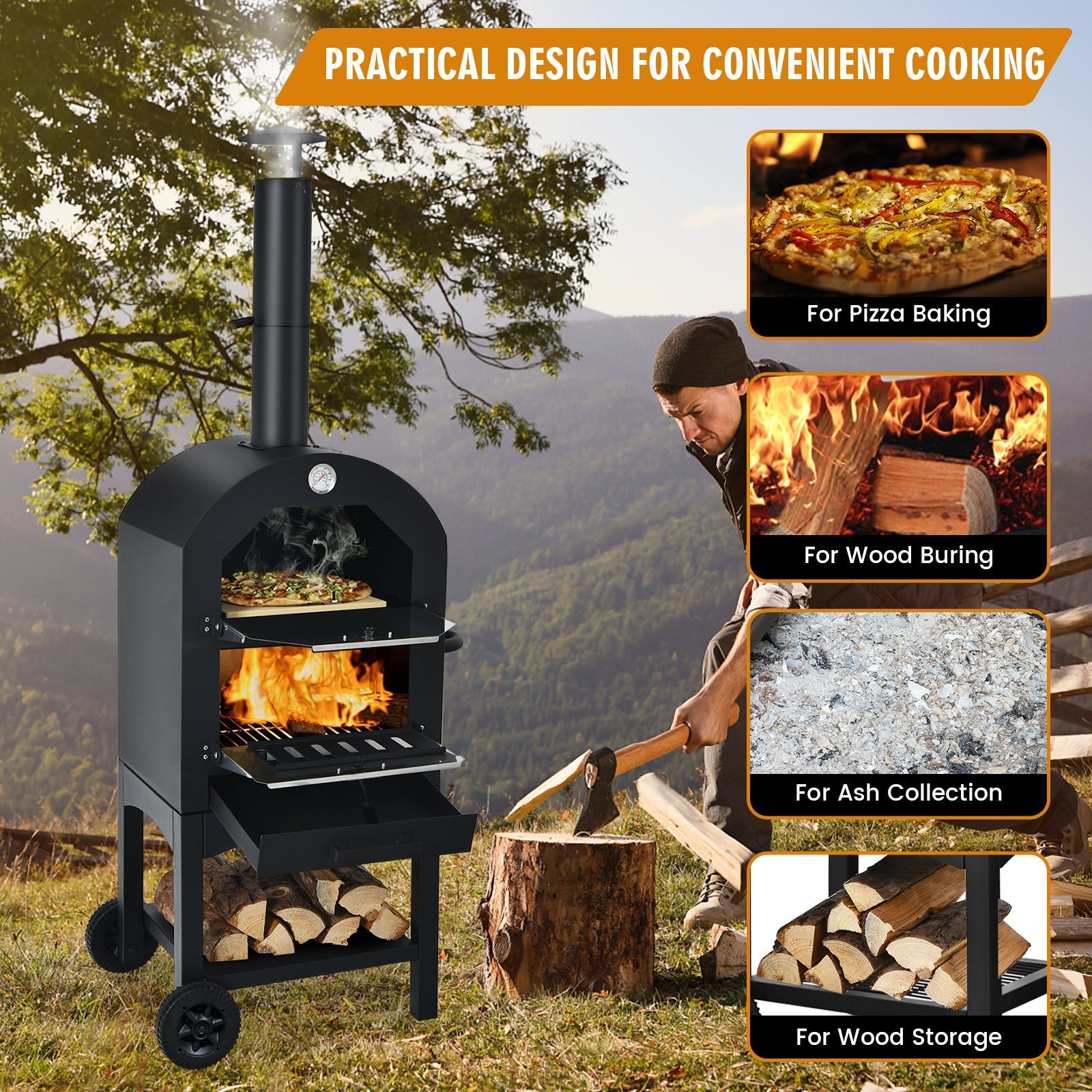 Portable Outdoor Pizza Oven with Stone & Waterproof Cover