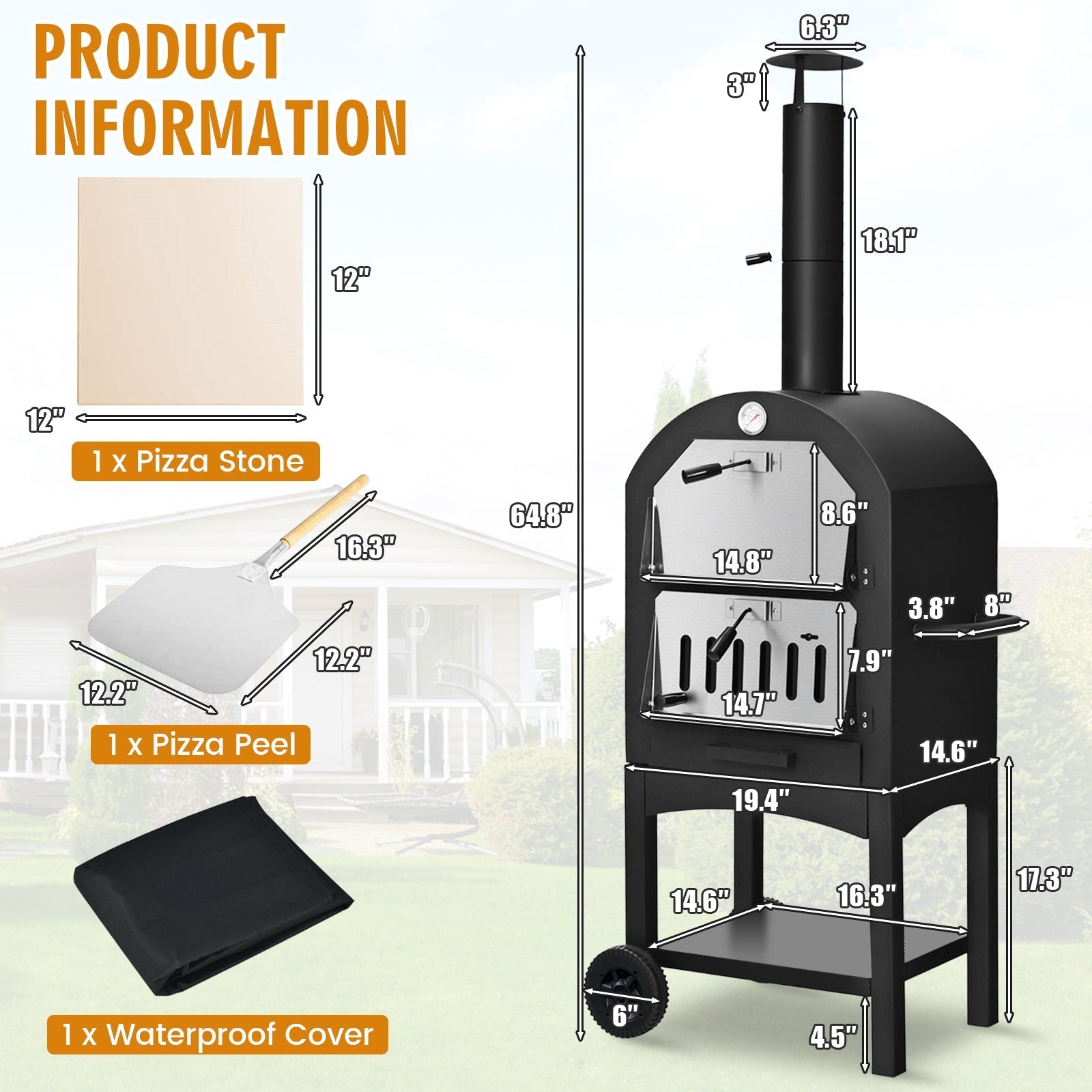 Portable Outdoor Pizza Oven with Stone & Waterproof Cover