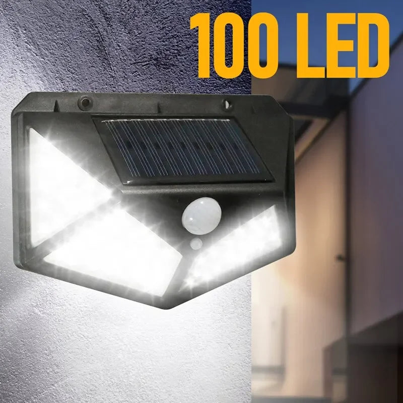 100 LED Solar Wall Lamp All Sides Luminous Motion Sensor Human Induction Courtyard Waterproof Stairs Outdoor Wall Light