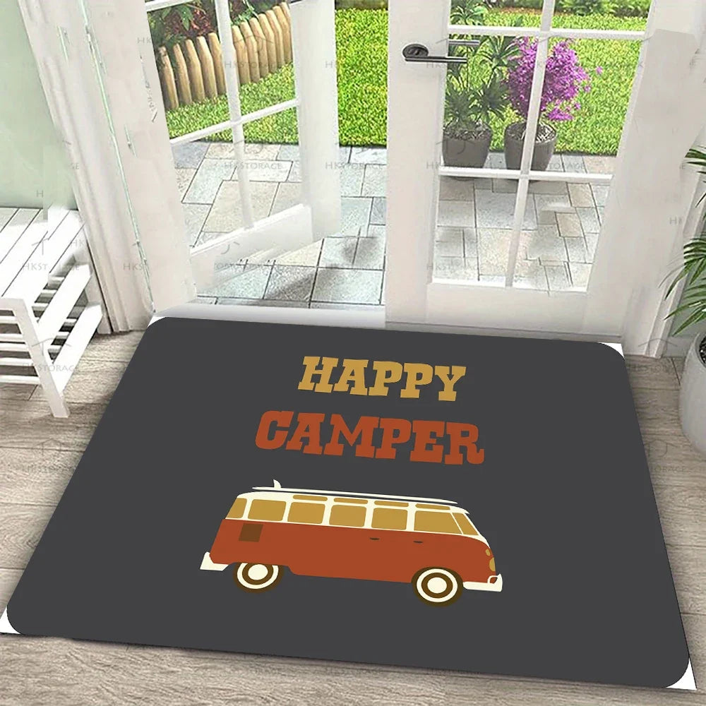 RV Camping Printed Carpet Happy Campers Decorate Door Mats Kitchen Bedroom Living Room Porch Entrance Non Slip Rug