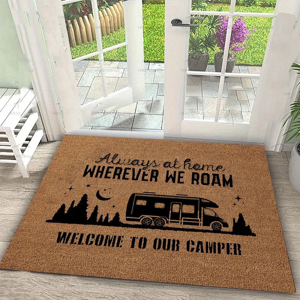 RV Camping Printed Carpet Happy Campers Decorate Door Mats Kitchen Bedroom Living Room Porch Entrance Non Slip Rug