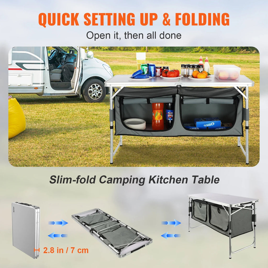Folding Camping Kitchen Table for Outdoor Cooking Portable