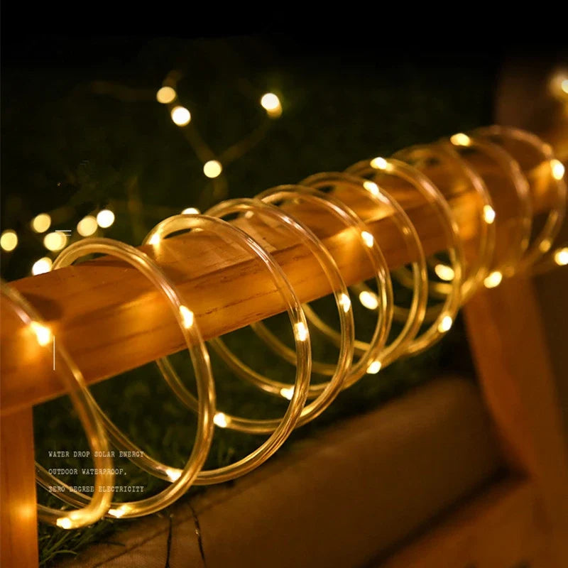 100LED Solar Tube String Light 8 Kinds Of Waterproof Outdoor Led Warm White Copper Wire Light For 2024 Garden Decorative Lights