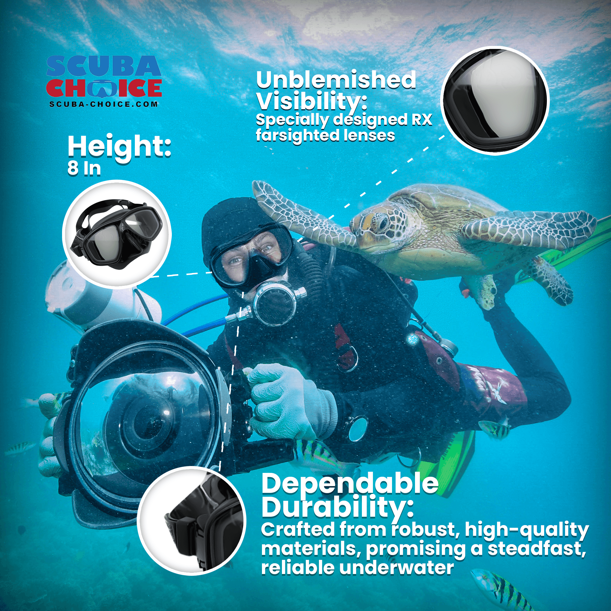 Palantic M36 Solid Black/Black Silicone RX Nearsighted Lenses Dive/Snorkeling Mask