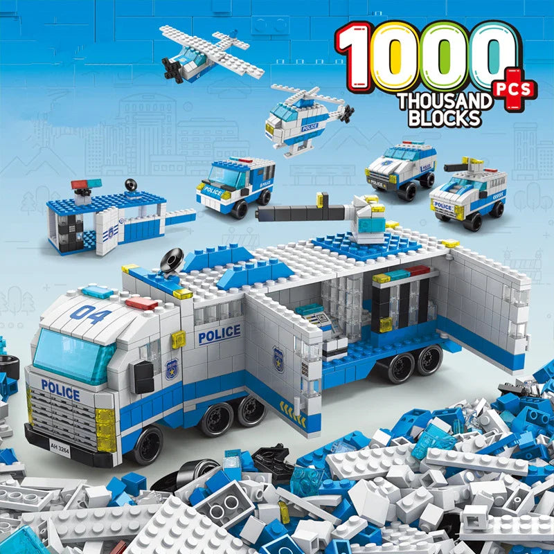 6in1 NEW Police Sports Car Fire Engineering Engine Mini Loader Truck Classic Model Building Blocks Sets Bricks Toy City