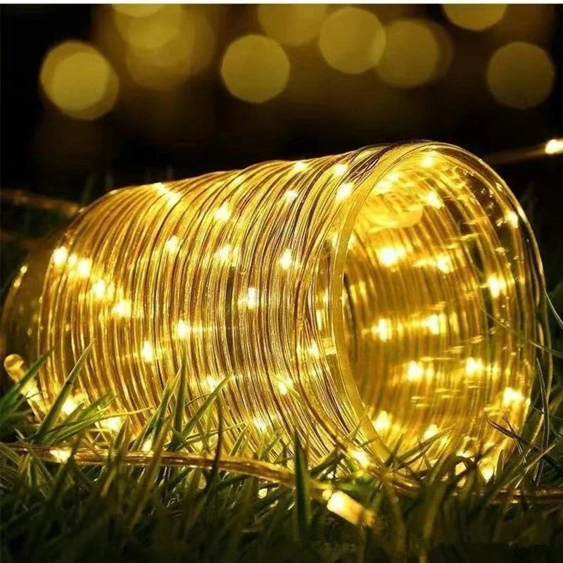 100LED Solar Tube String Light 8 Kinds Of Waterproof Outdoor Led Warm White Copper Wire Light For 2024 Garden Decorative Lights