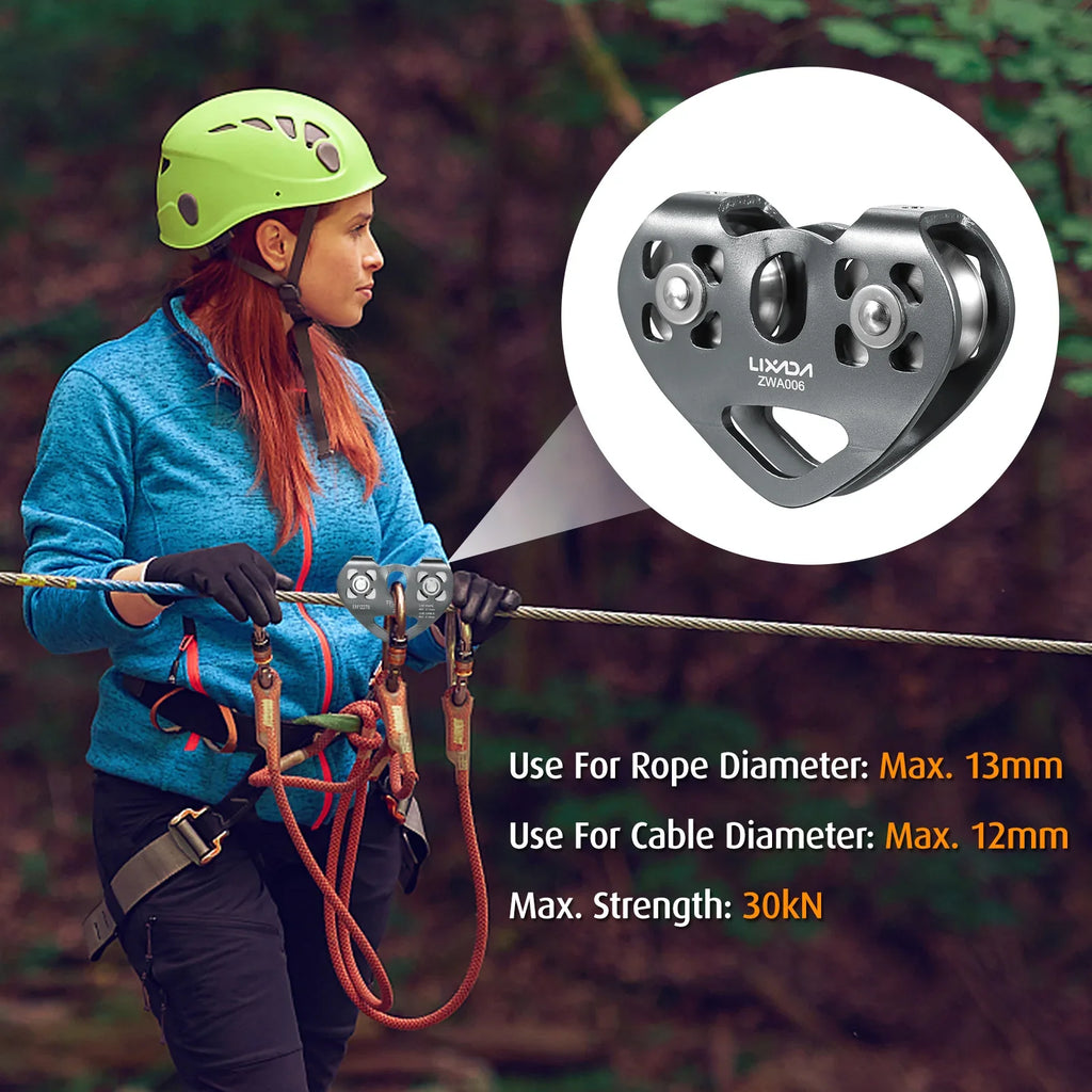 Cable Trolley Caving Pulley Lixada 30kN Cable Trolley Pulley Climbing Caving Aloft Work