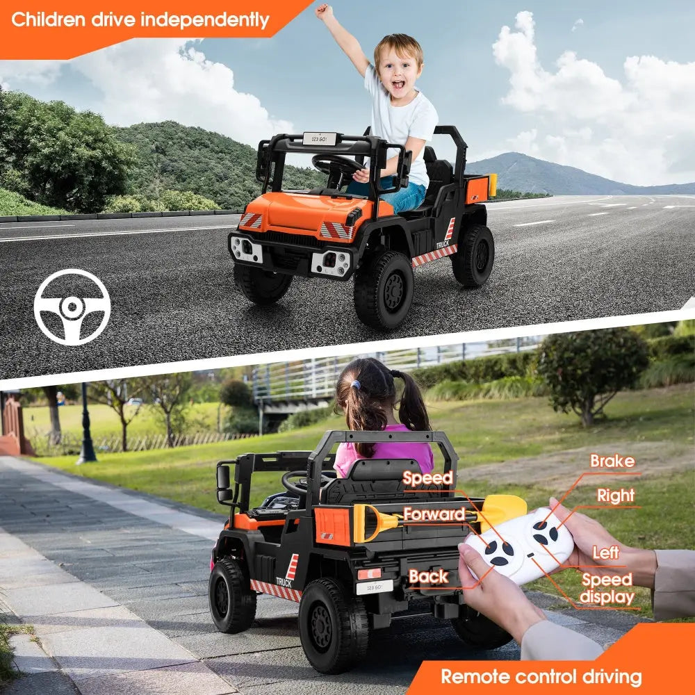TOBBI 12V Kids Electric Dump Truck Ride-On Car