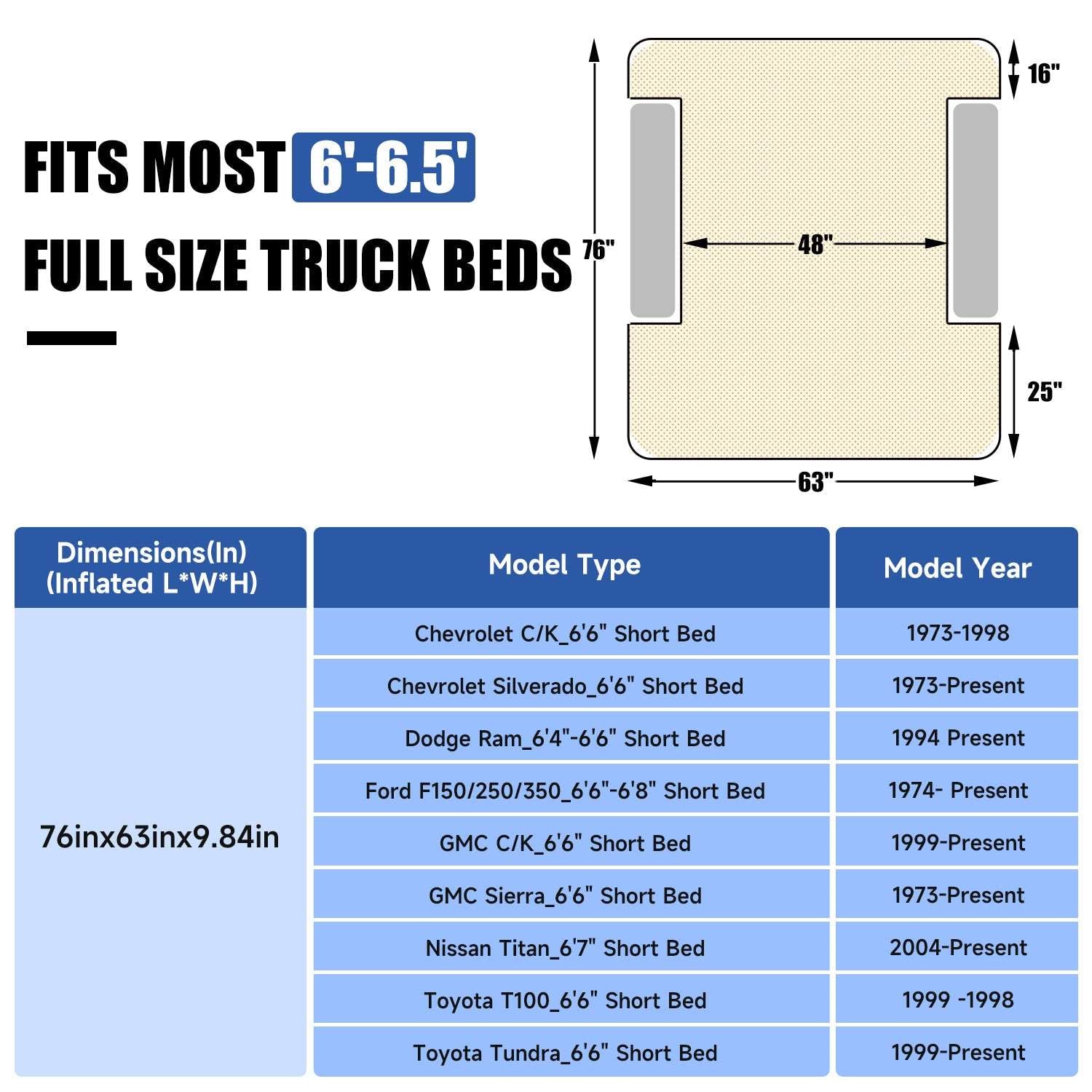 DikaSun 6.0-6.5 FT Full Size Pickup Truck Bed Air Mattress,Grey