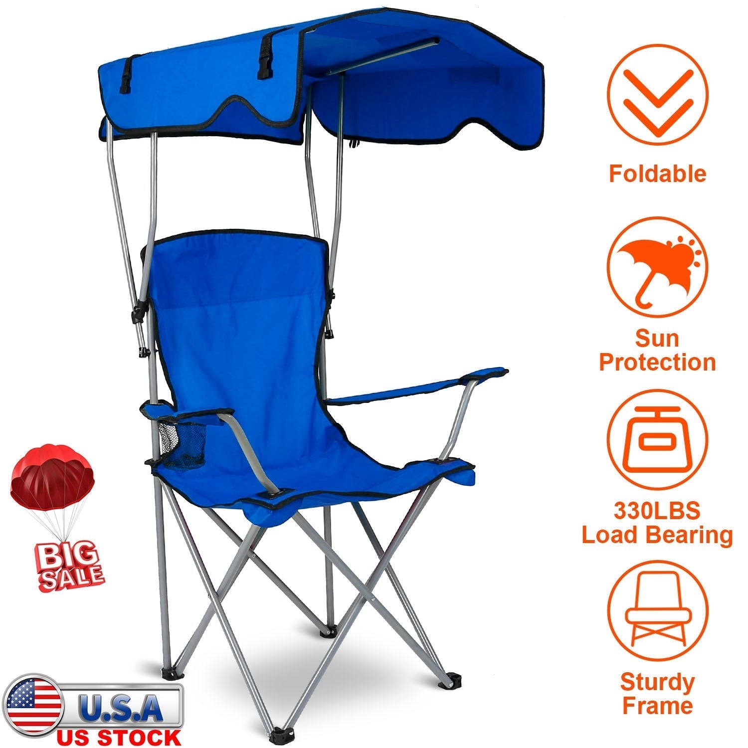 Foldable Beach Canopy Chair Sun Protection Camping Lawn Canopy Chair 330LBS Load