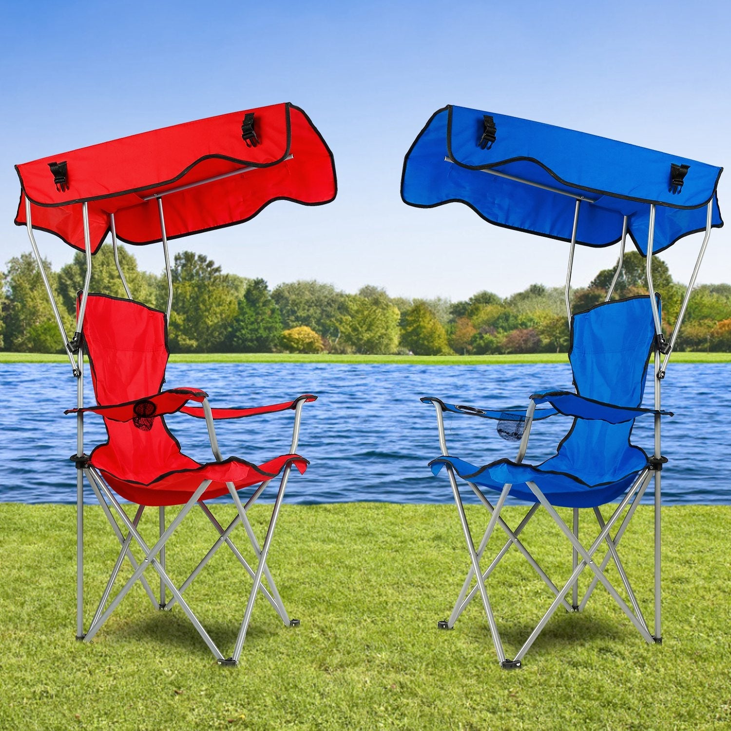 Foldable Beach Canopy Chair Sun Protection Camping Lawn Canopy Chair 330LBS Load