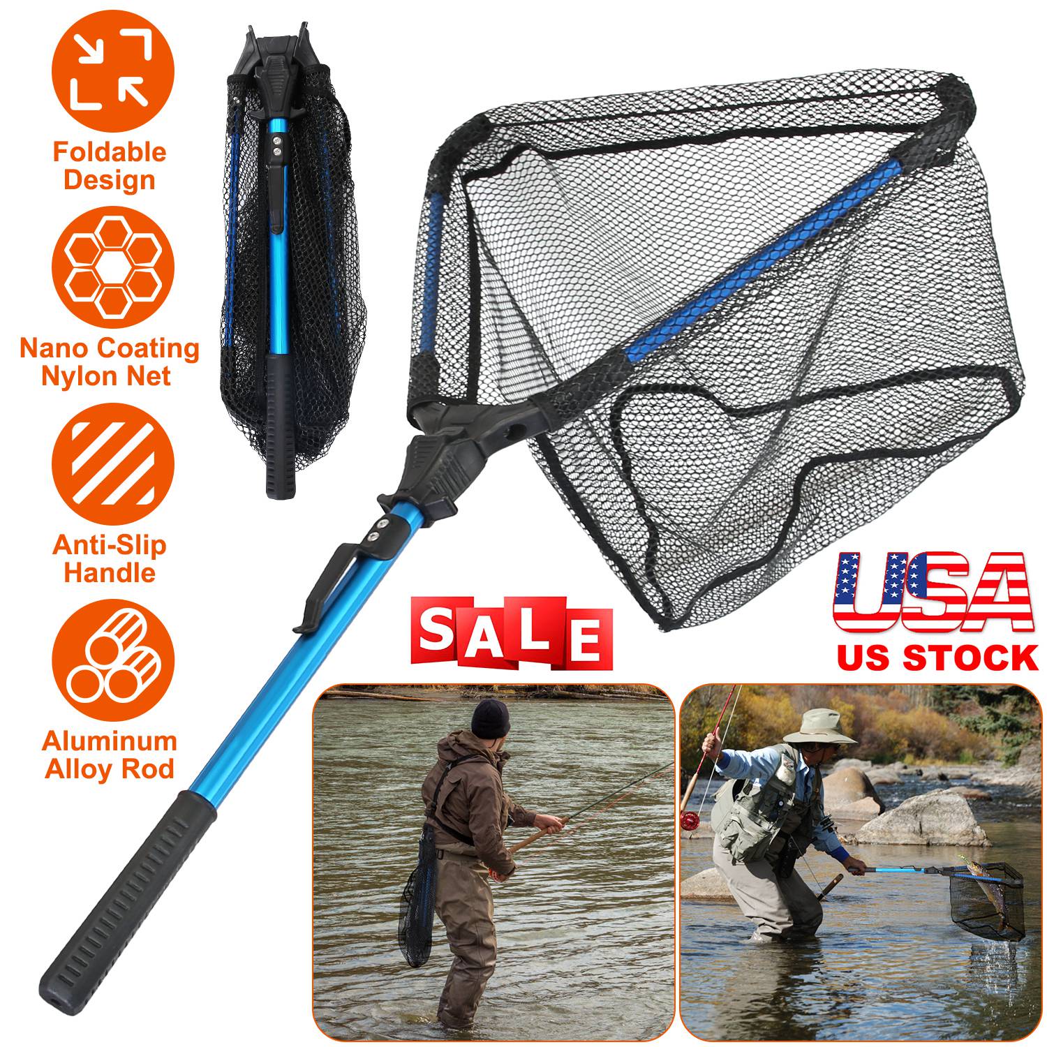 Foldable Fishing Net with Aluminum Handle and Nano Coating