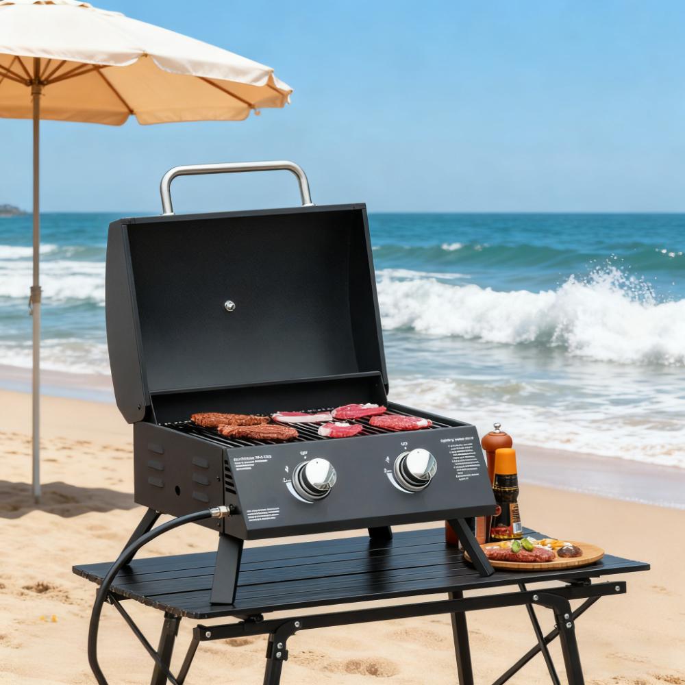 21.75" Portable Grill with 2 Burners Camping