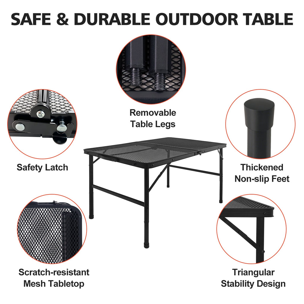3FT Camping Table with Mesh Desktop, Lightweight & Portable Small Folding Grill Table