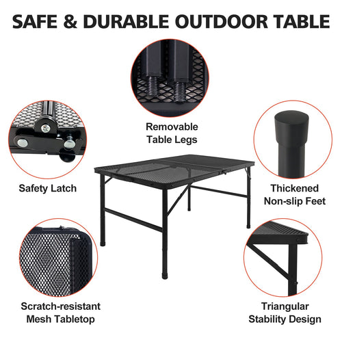 3FT Camping Table with Mesh Desktop, Lightweight & Portable Small Folding Grill Table