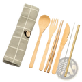 Bamboo Utensil Set with Checkered Travel Roll Case