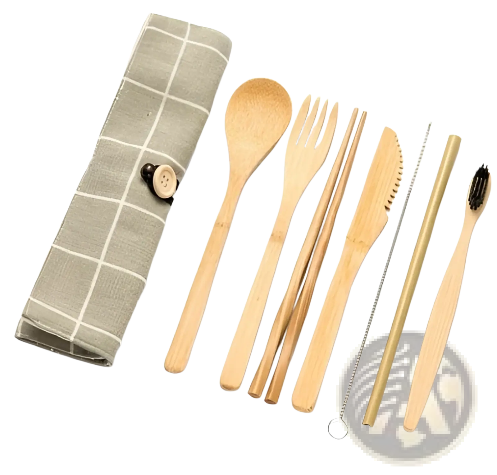 Bamboo Utensil Set with Checkered Travel Roll Case