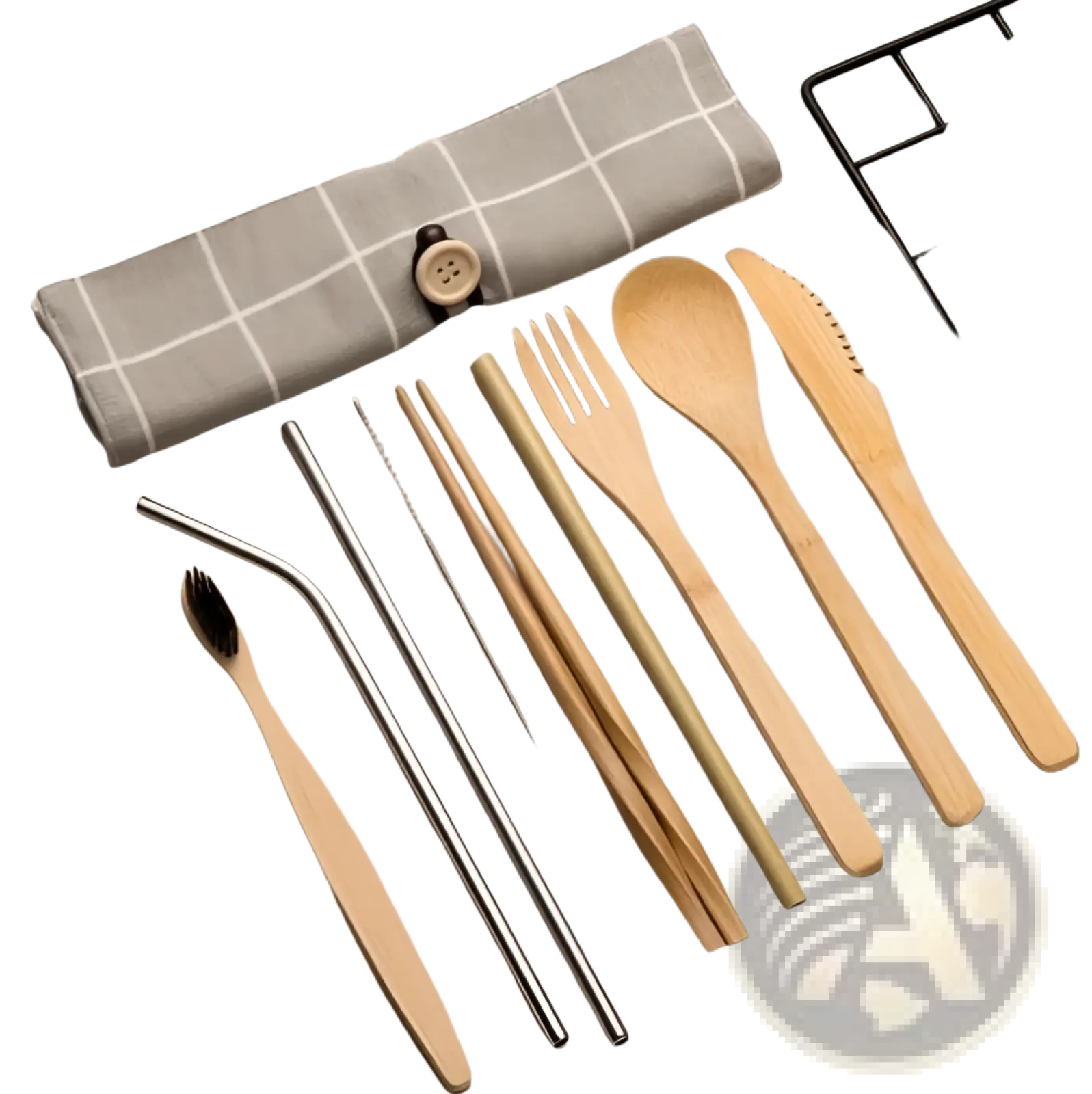 Bamboo Utensil Set with Checkered Travel Roll Case