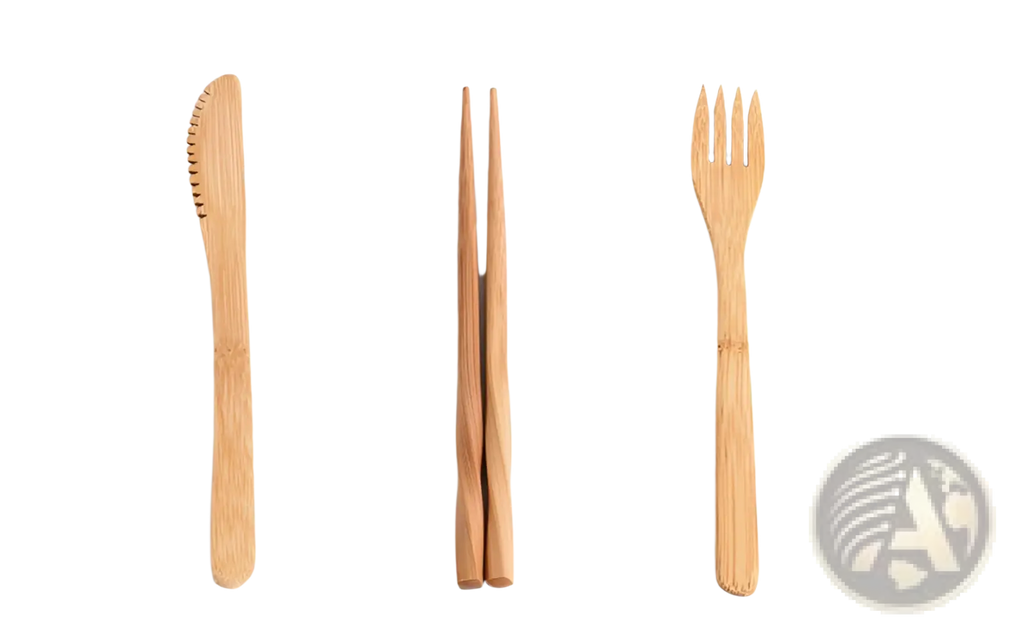 Bamboo Utensil Set with Checkered Travel Roll Case