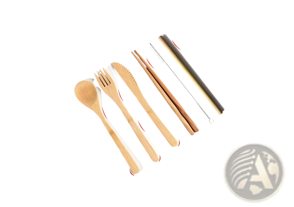 Bamboo Utensil Set with Checkered Travel Roll Case