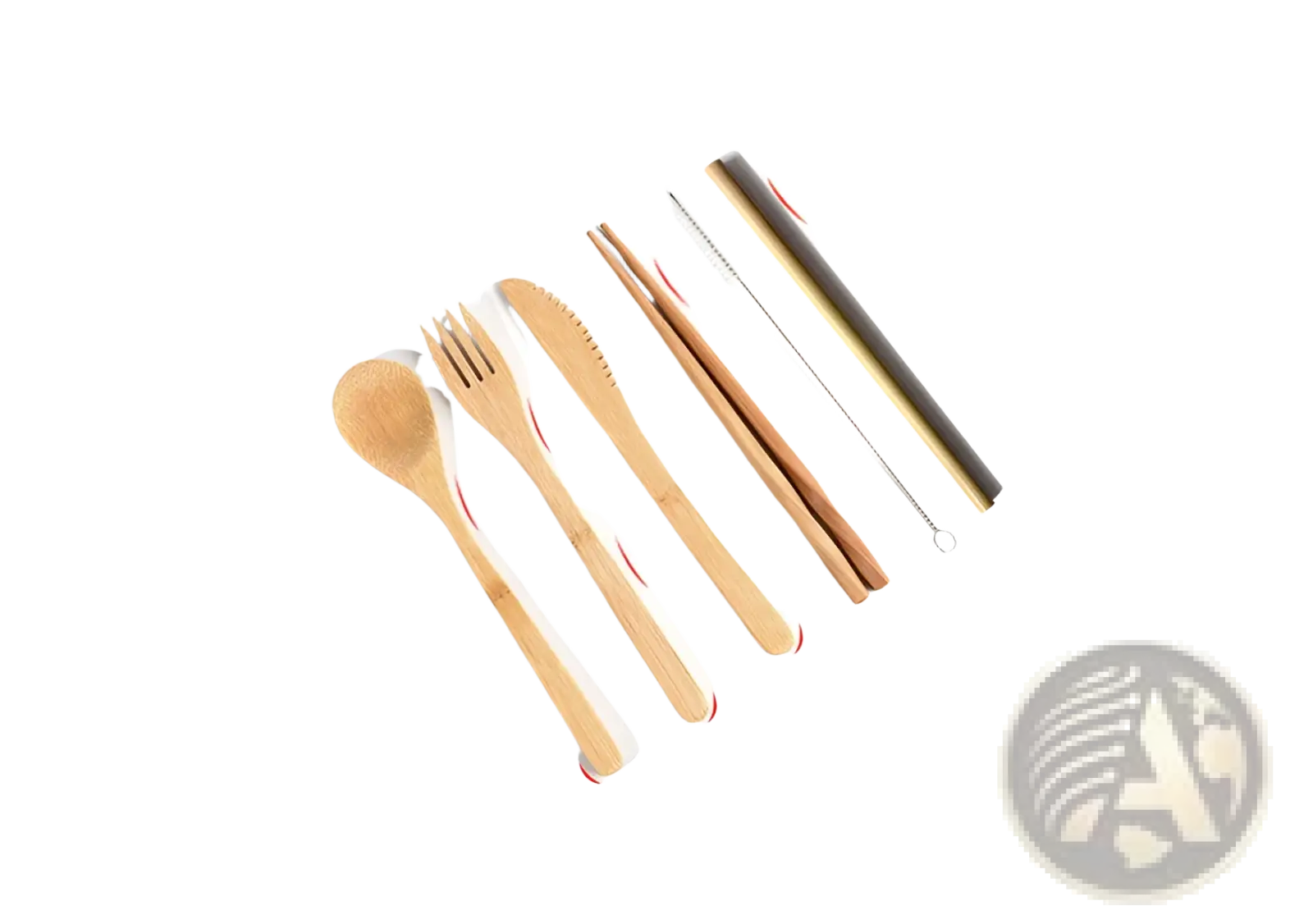 Bamboo Utensil Set with Checkered Travel Roll Case