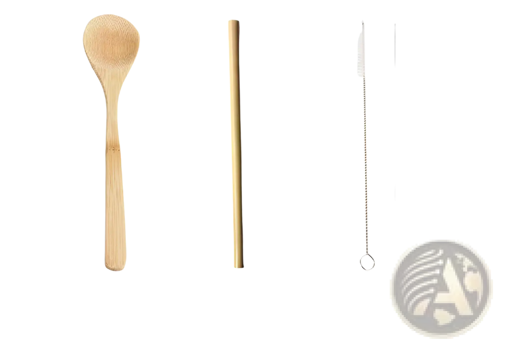 Bamboo Utensil Set with Checkered Travel Roll Case