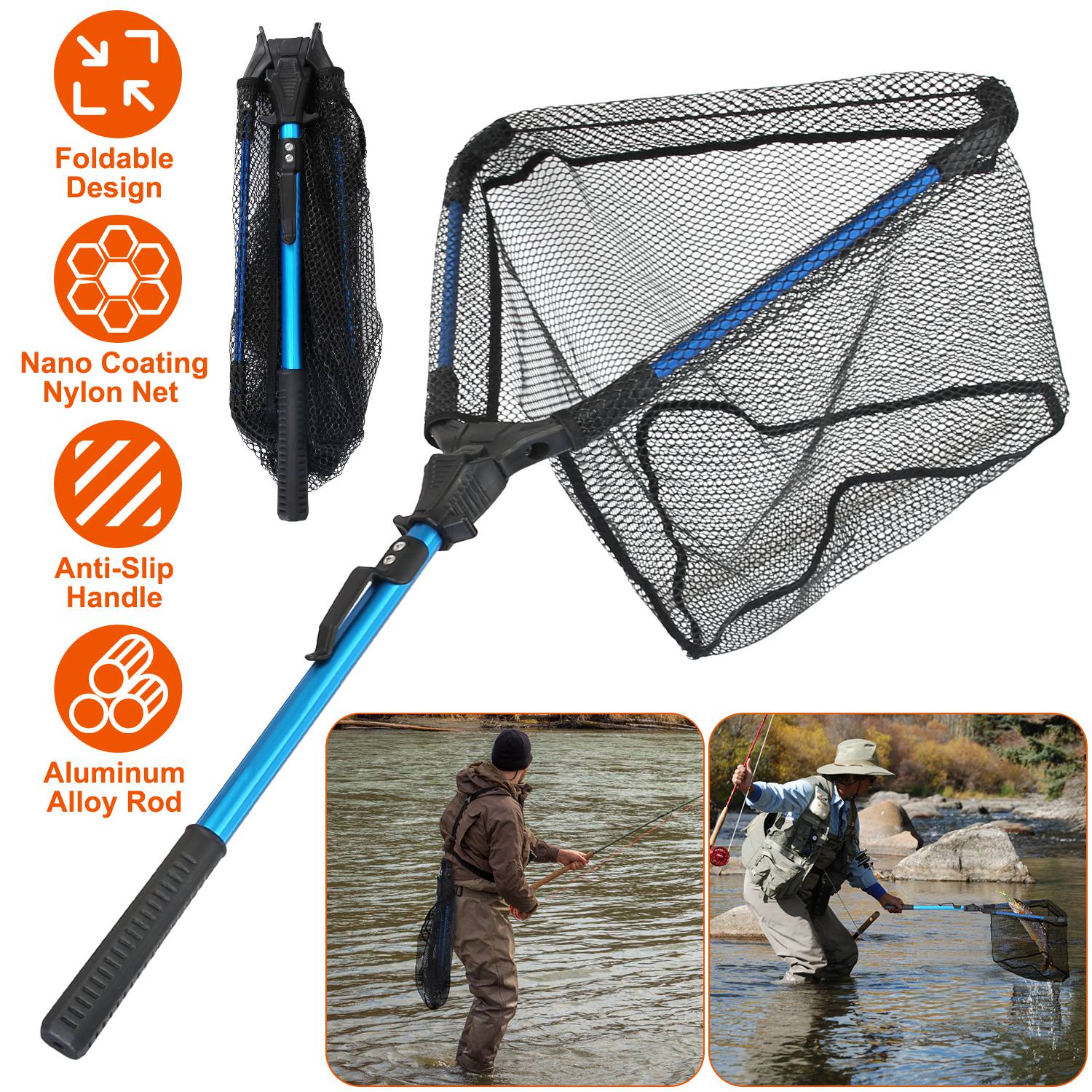 Foldable Fishing Net with Aluminum Handle and Nano Coating